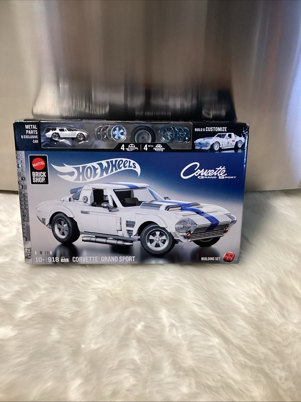 Hot Wheels Corvette Grand Sport Buildable Toy Car - White & Blue